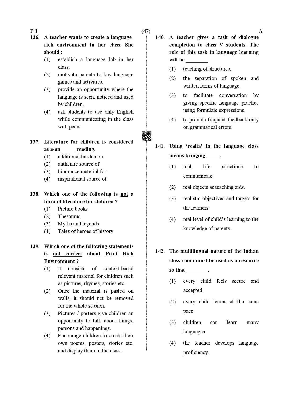 CTET December 2019 Paper 1 Part V Language II English 4