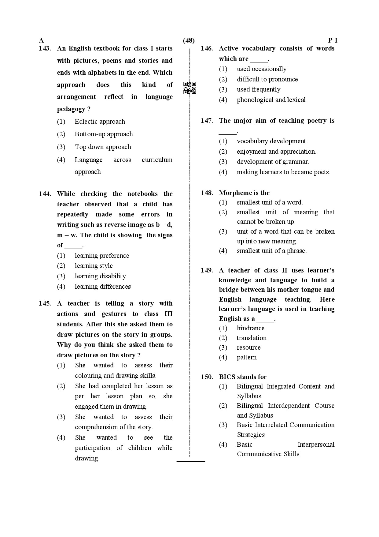 CTET December 2019 Paper 1 Part V Language II English 5