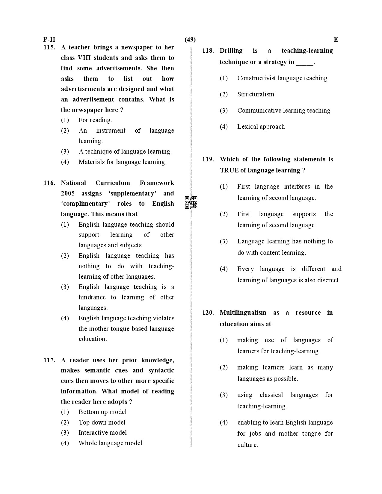 CTET December 2019 Paper 2 Part IV Language 1 English 5