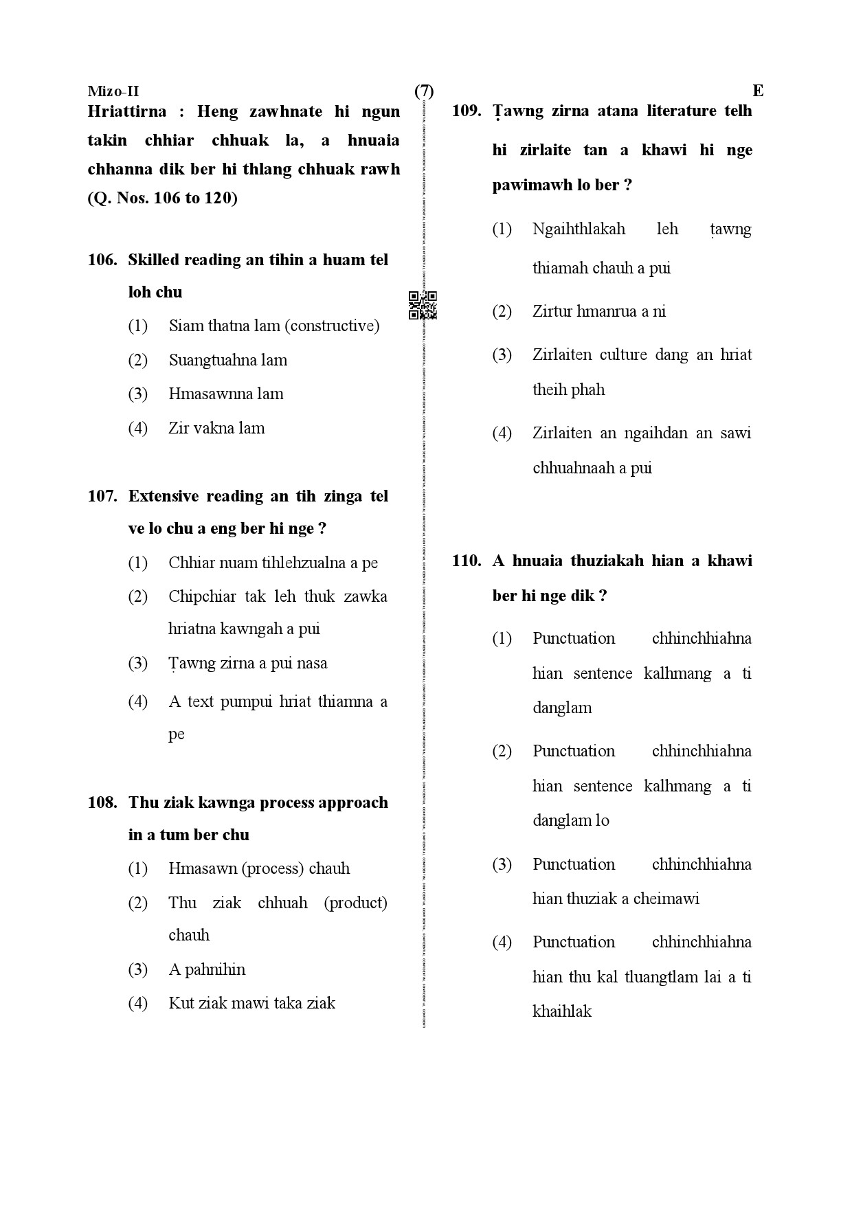 CTET December 2019 Paper 2 Part IV Language 1 Mizo 4