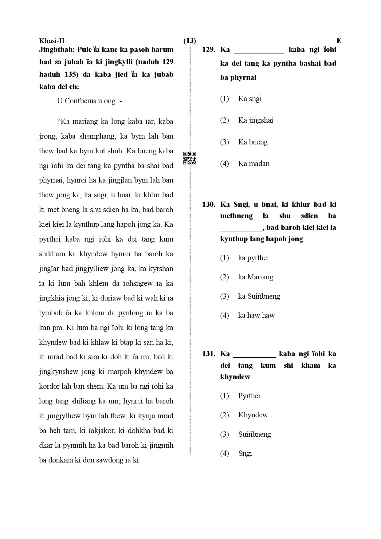 CTET December 2019 Paper 2 Part V Language II Khasi 3