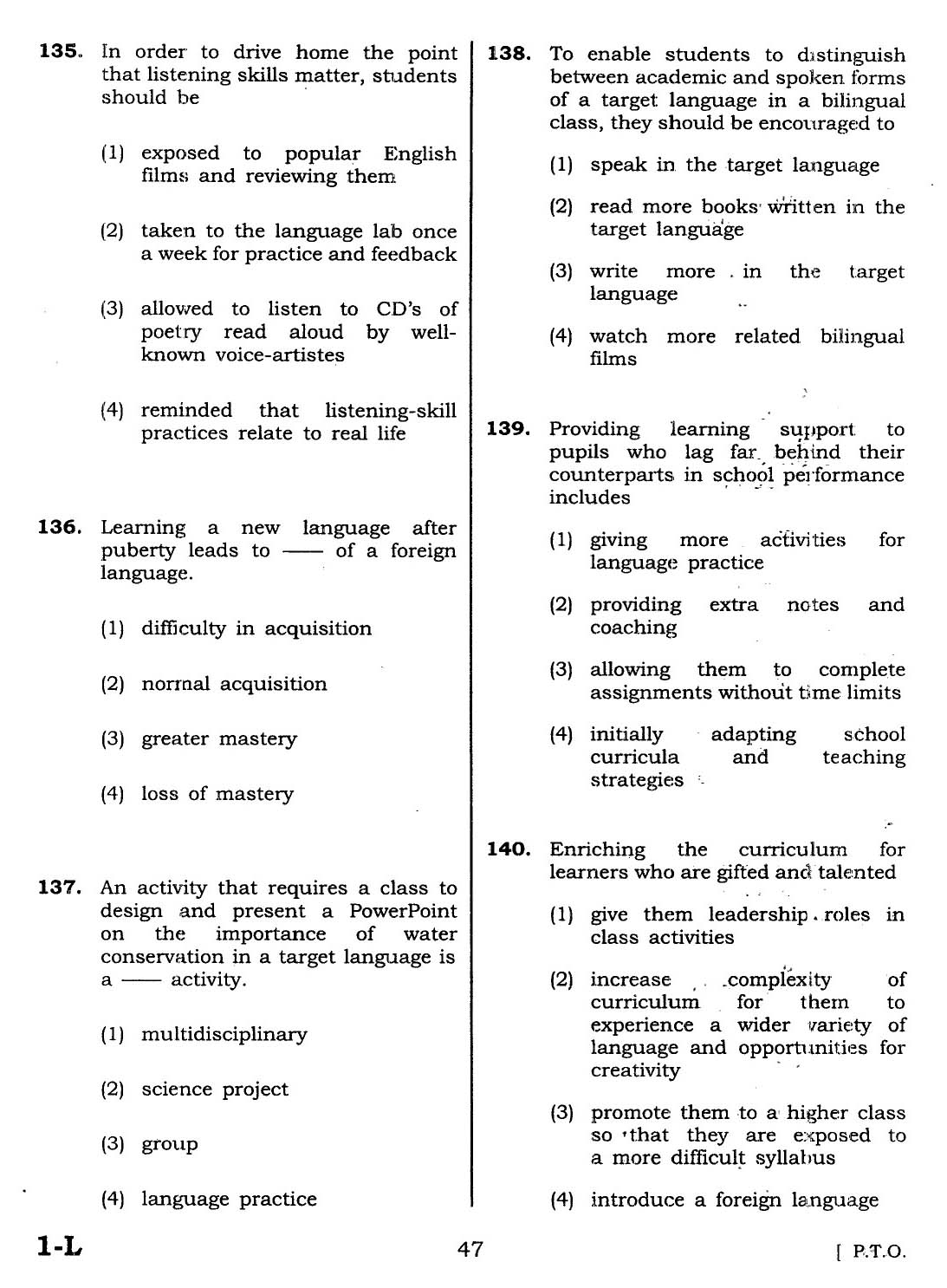 CTET February 2014 Paper 1 Part V Language II English 4