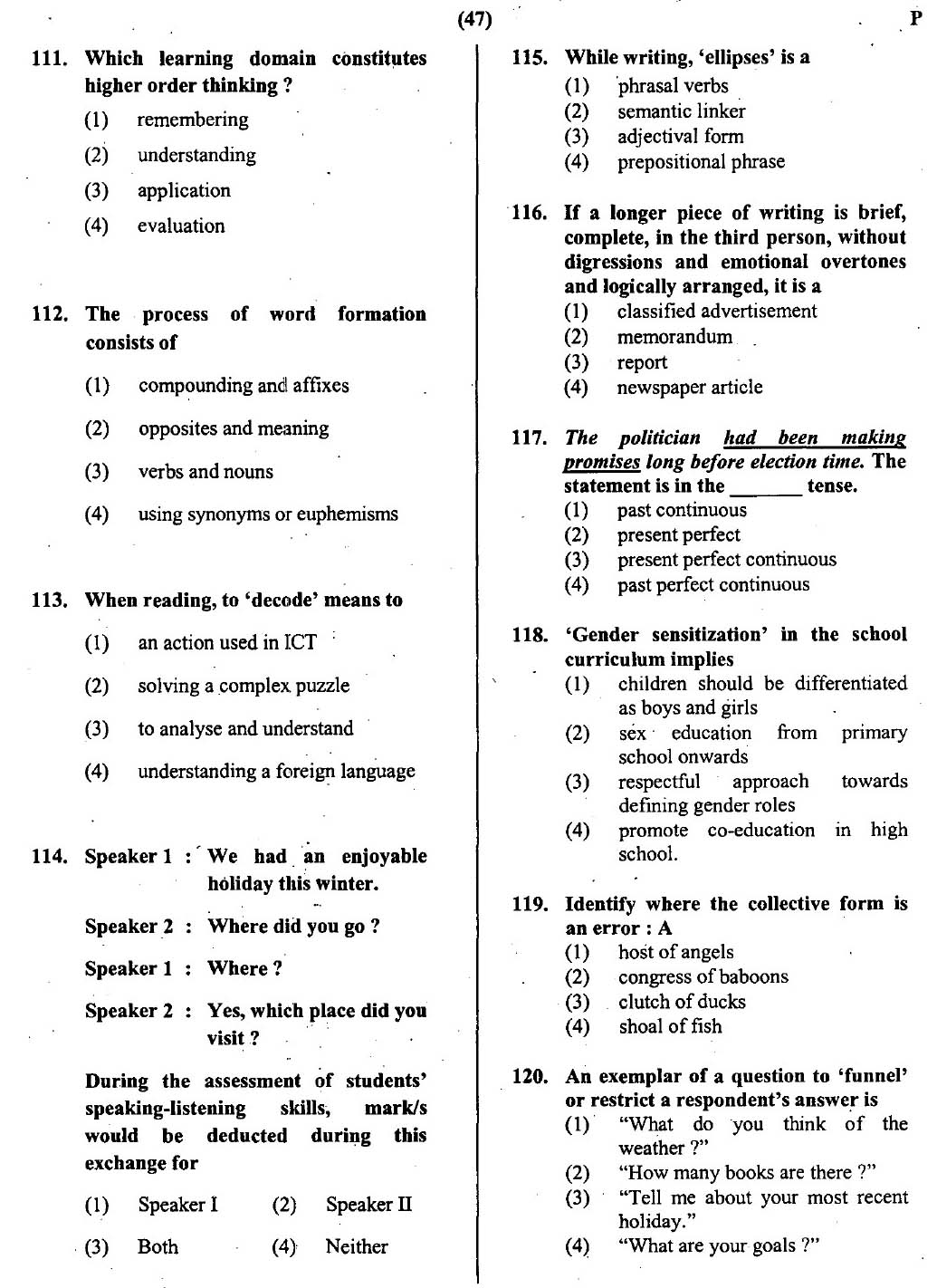 CTET February 2014 Paper 2 Part IV Language 1 English 4