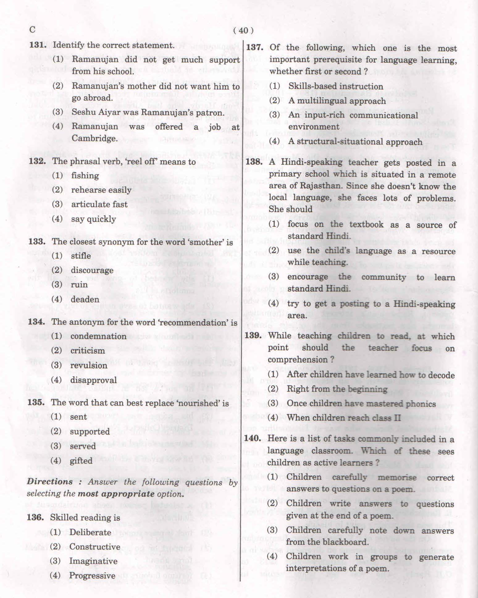 CTET February 2015 Paper 1 Part V Language II English 3