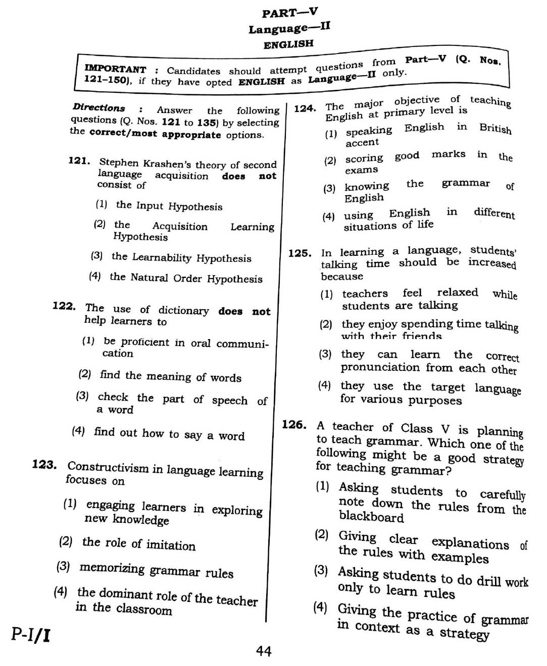 CTET February 2016 Paper 1 Part V Language II English 1