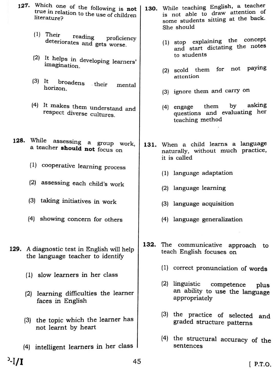 CTET February 2016 Paper 1 Part V Language II English 2