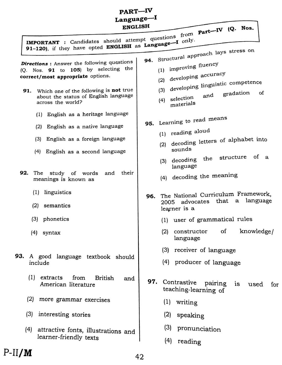 CTET February 2016 Paper 2 Part IV Language 1 English 1