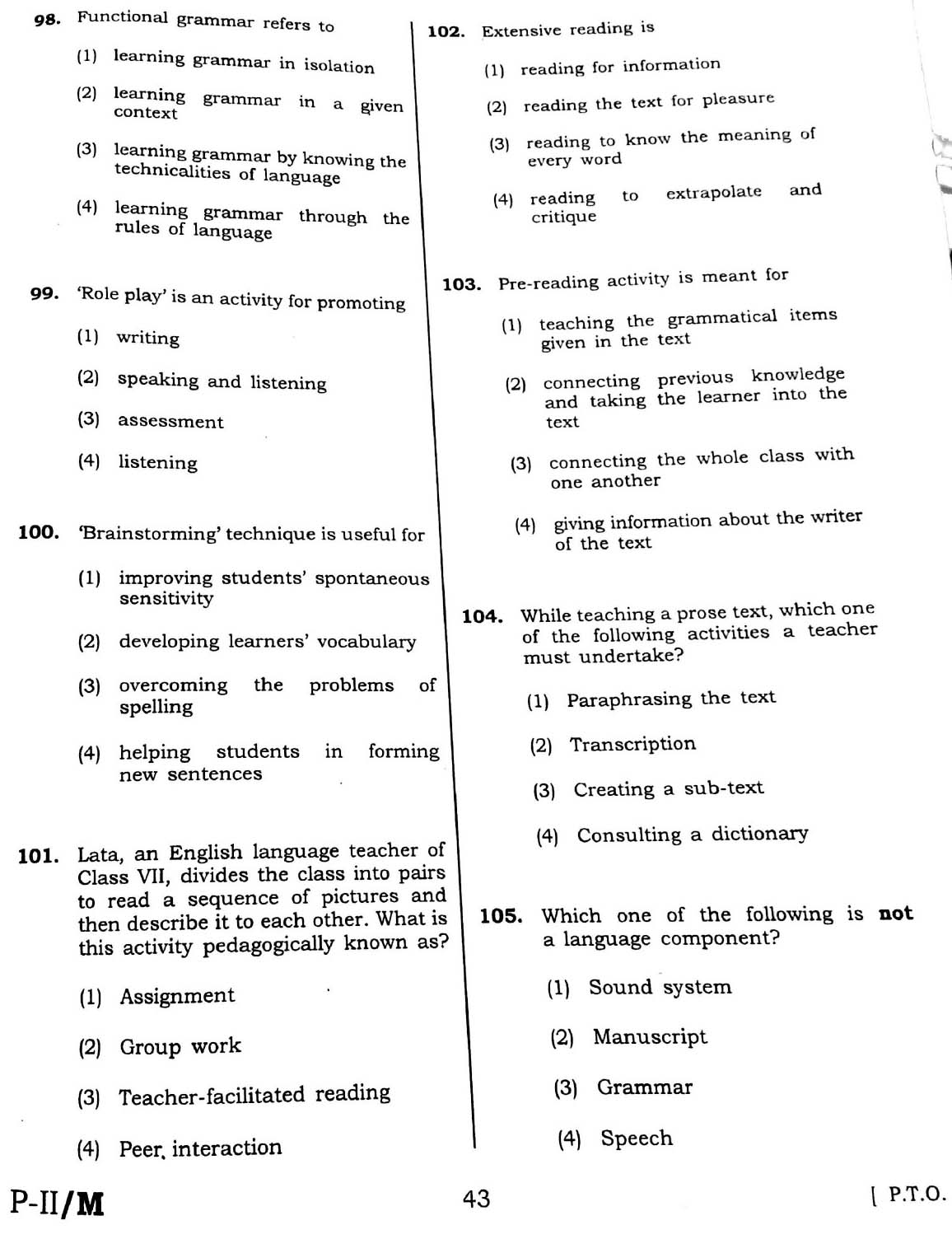 CTET February 2016 Paper 2 Part IV Language 1 English 2