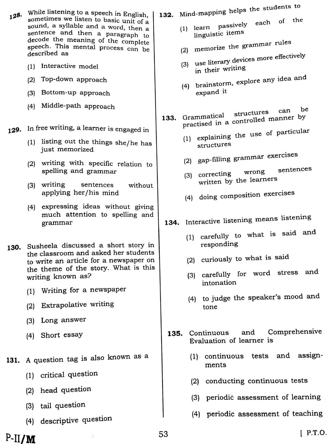 CTET February 2016 Paper 2 Part V Language II English 2