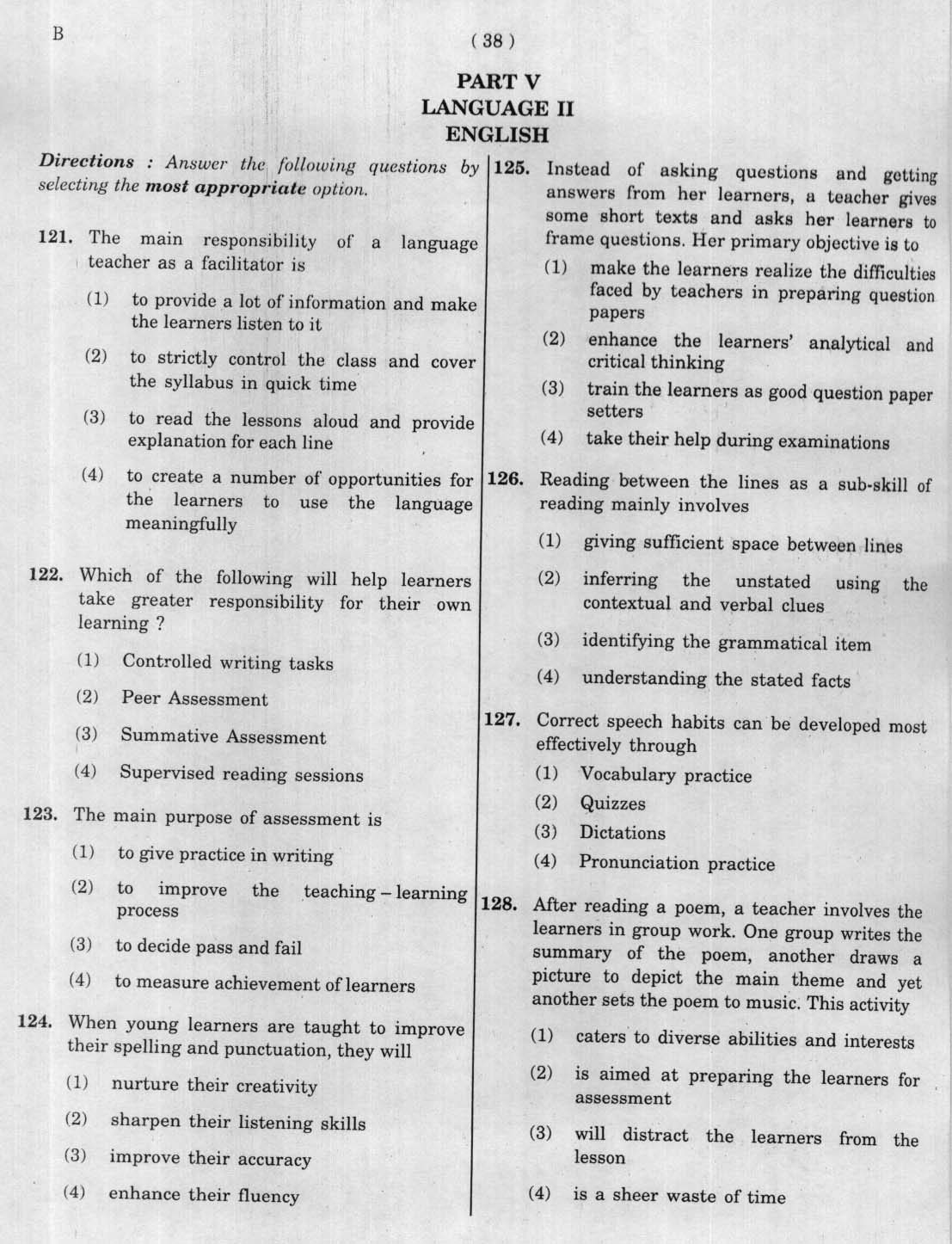 CTET January 2012 Paper 1 Part V Language II English 1