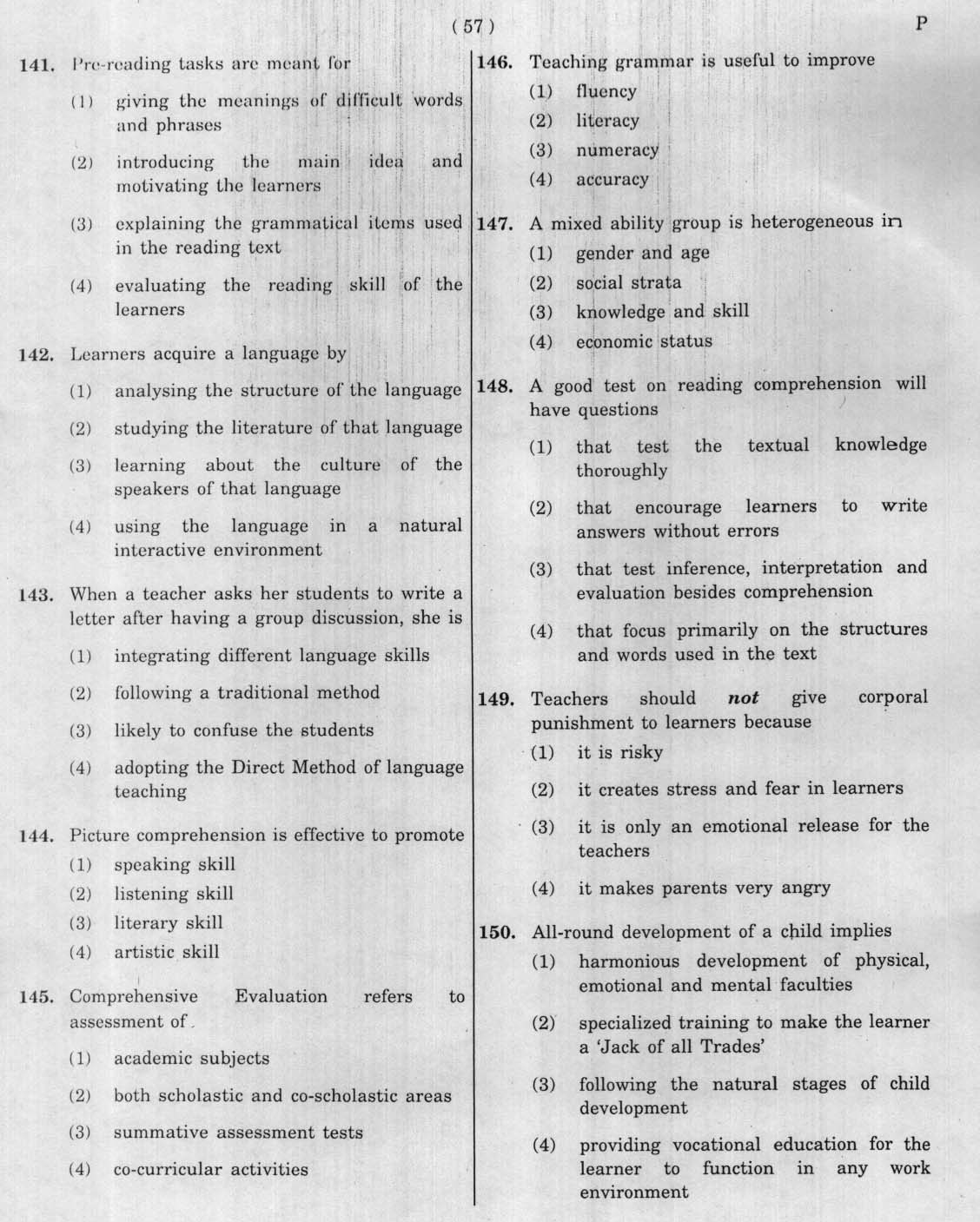 CTET January 2012 Paper 2 Part V Language II English 4