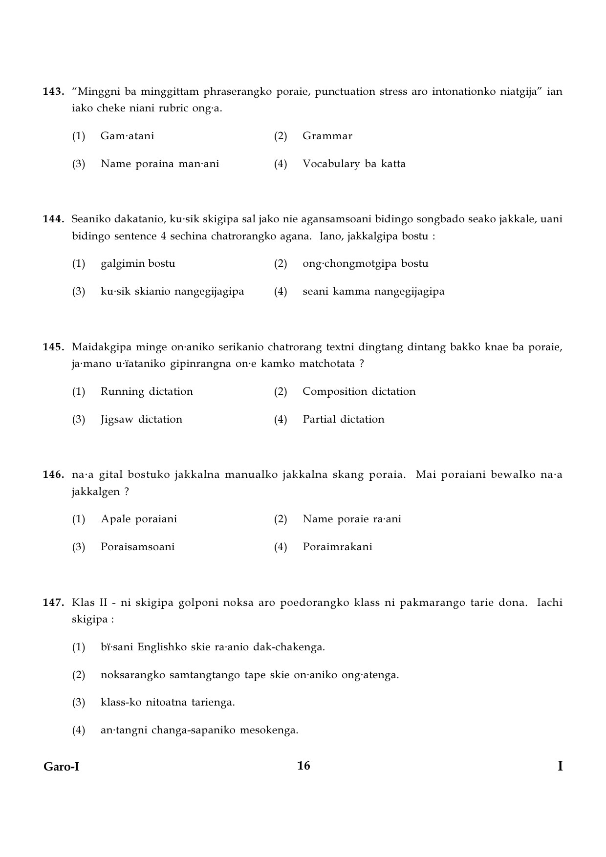 CTET January 2024 Garo Language Paper I Part IV and V 16