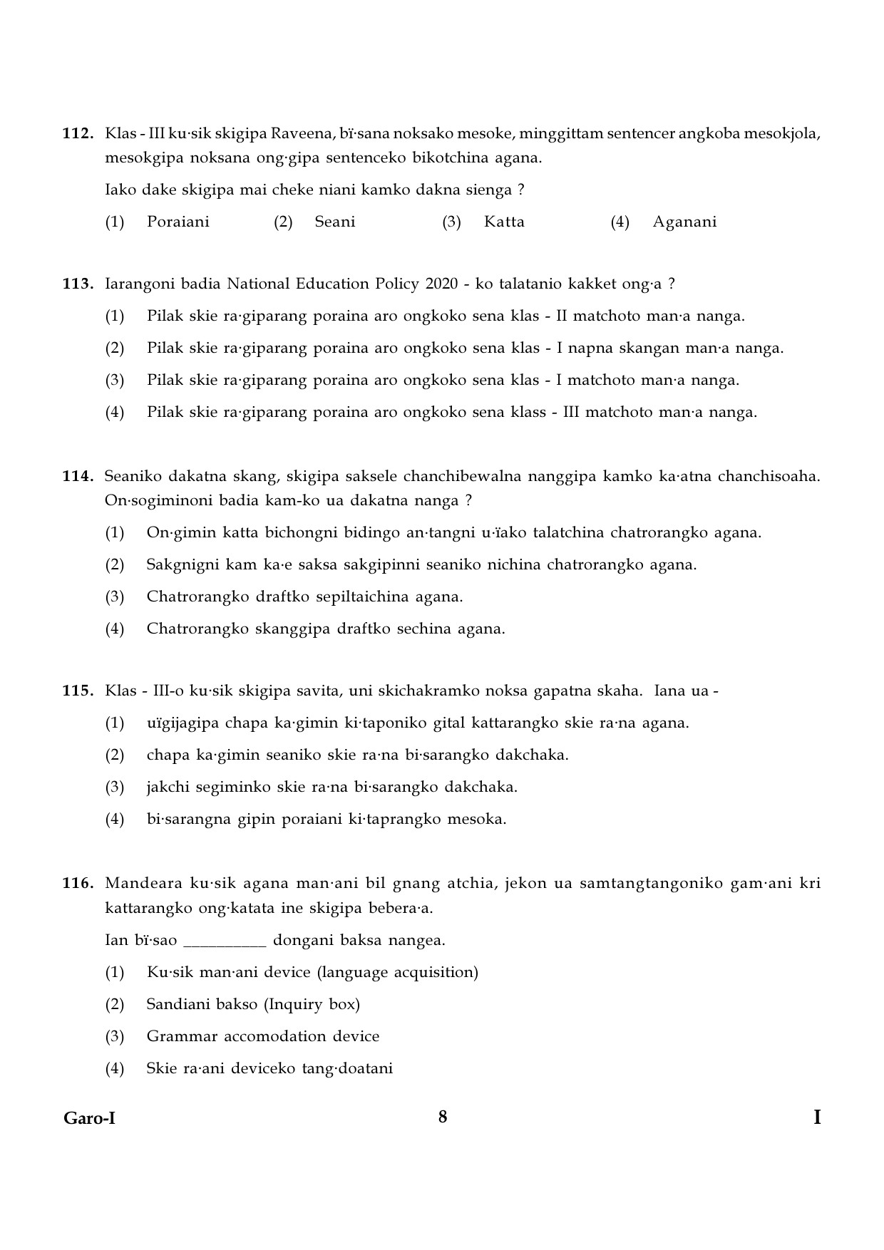 CTET January 2024 Garo Language Paper I Part IV and V 8