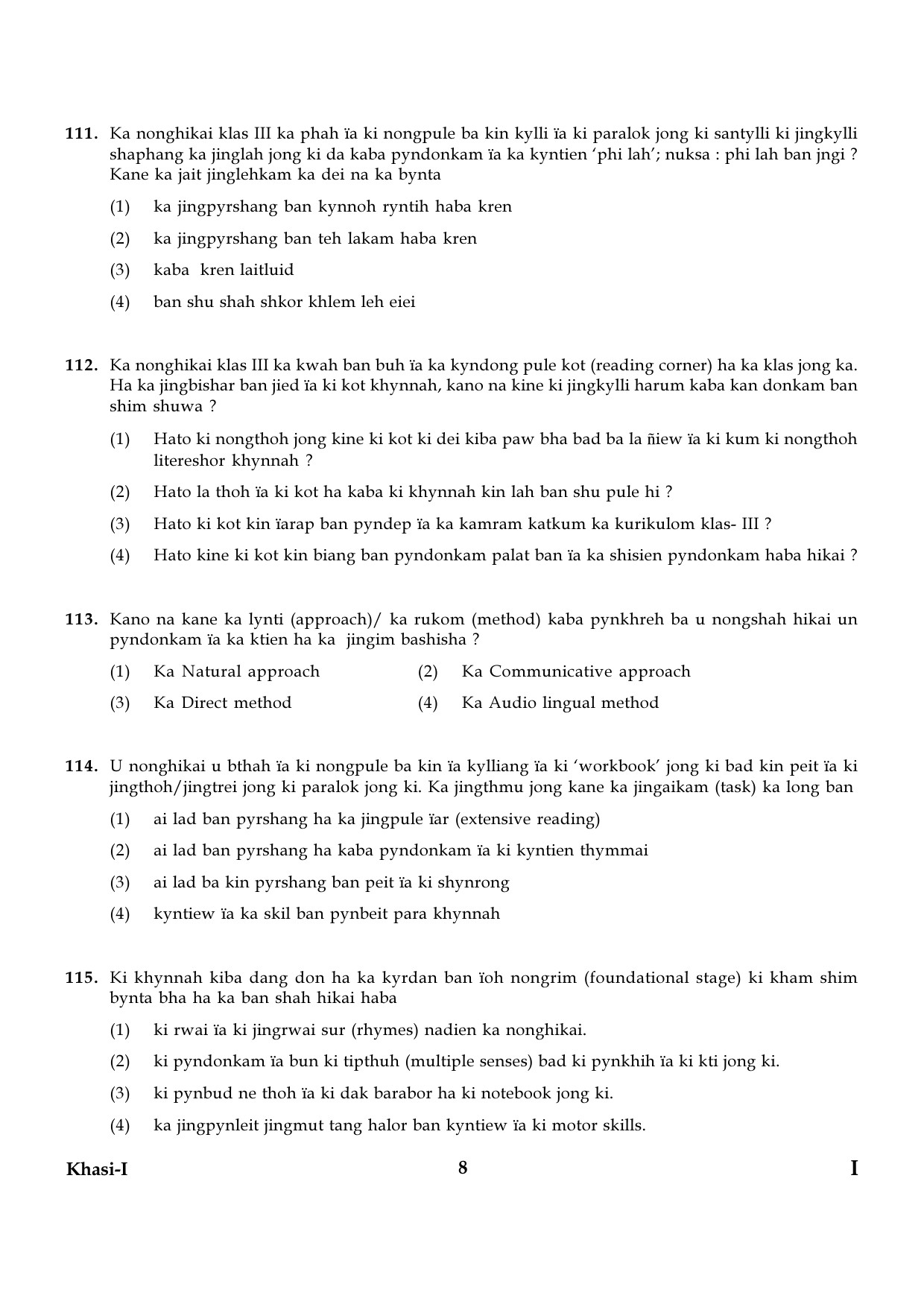 CTET January 2024 Khasi Language Paper I Part IV and V 8