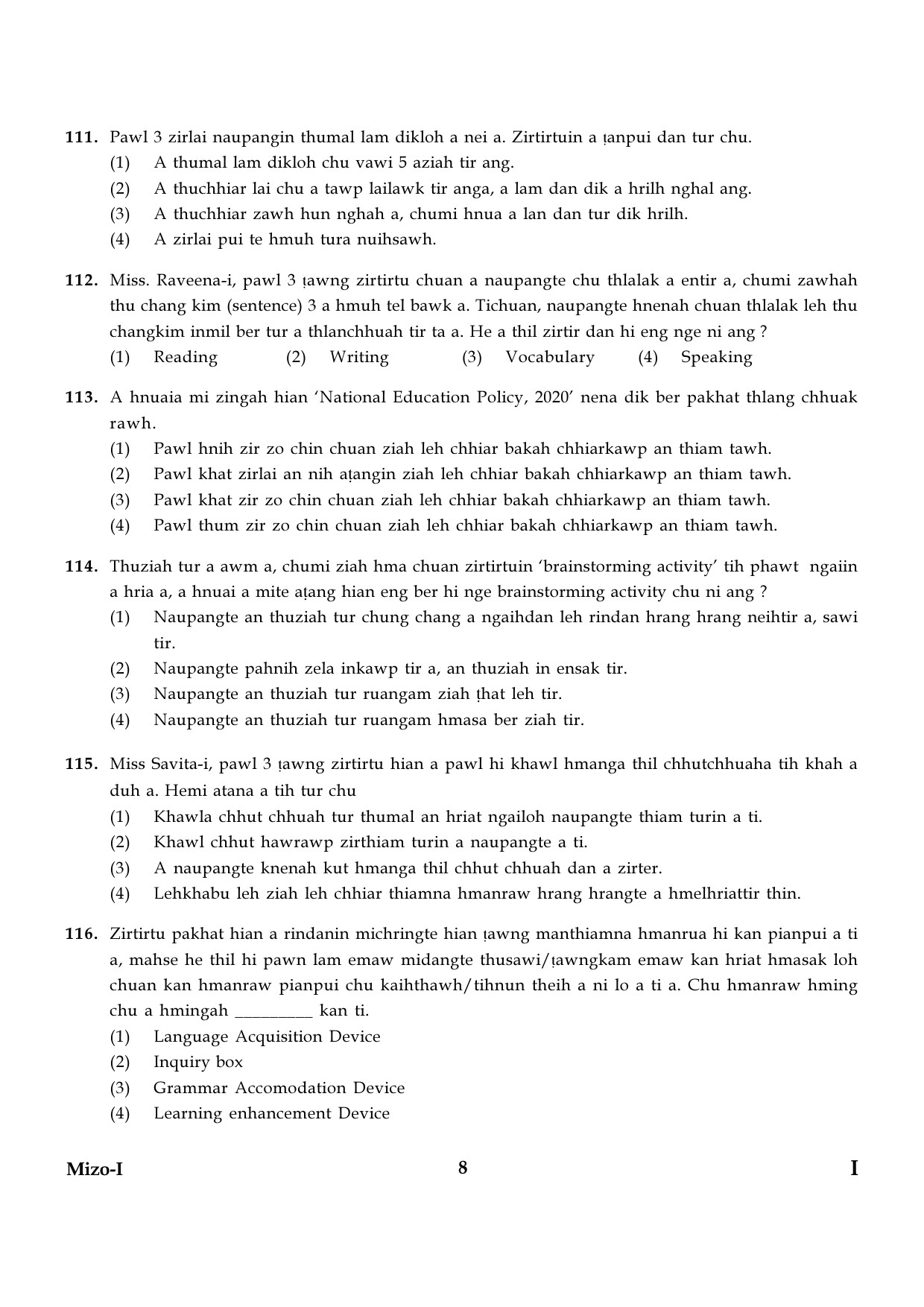 CTET January 2024 Mizo Language Paper I Part IV and V 8