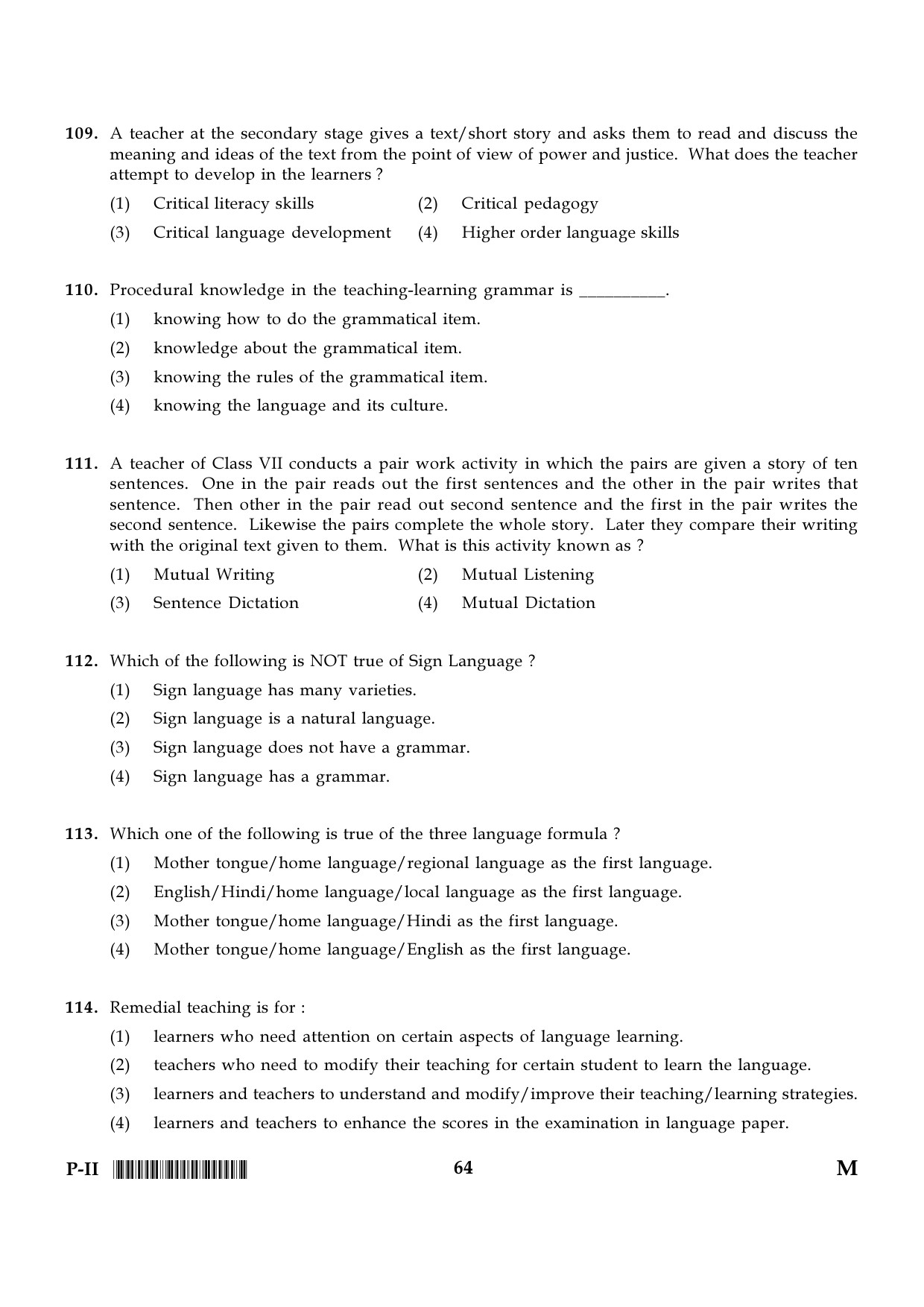 CTET January 2024 Paper II Part IV Language I English 4