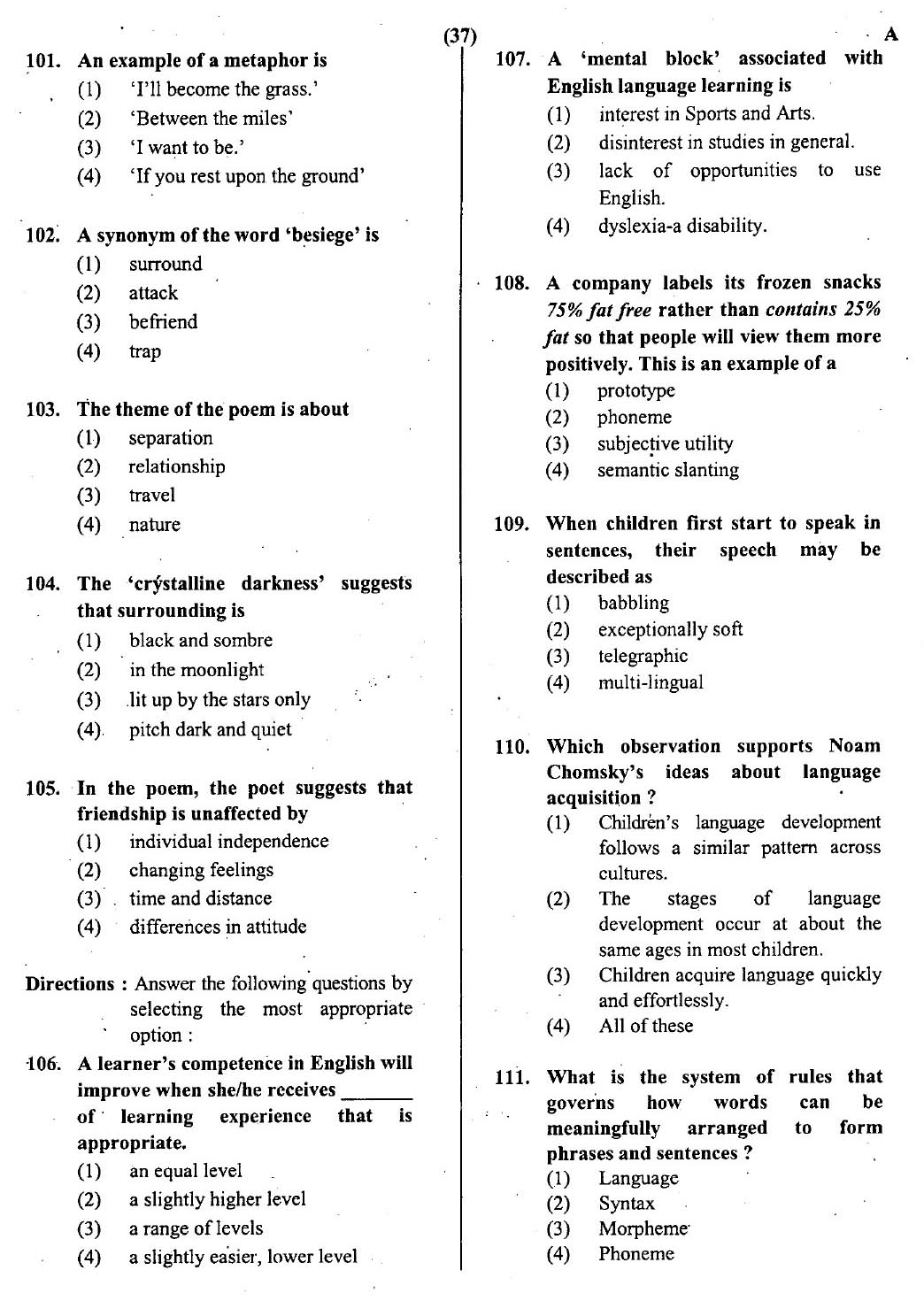 CTET July 2013 Paper 1 Part IV Language 1 English 3