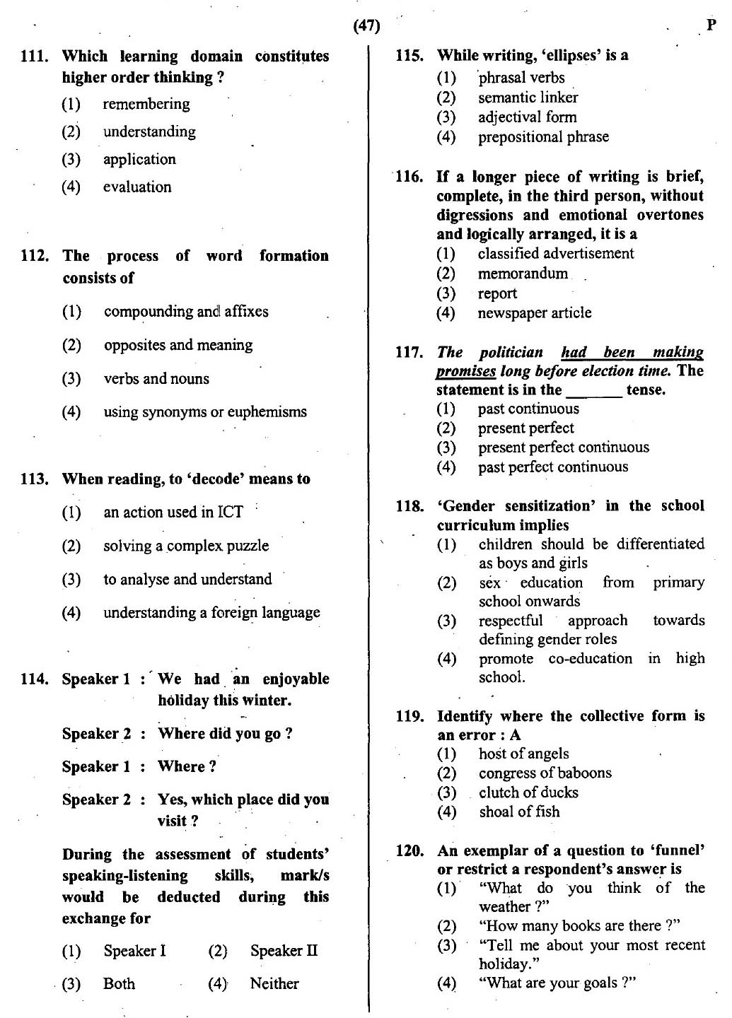 CTET July 2013 Paper 2 Part IV Language 1 English 4