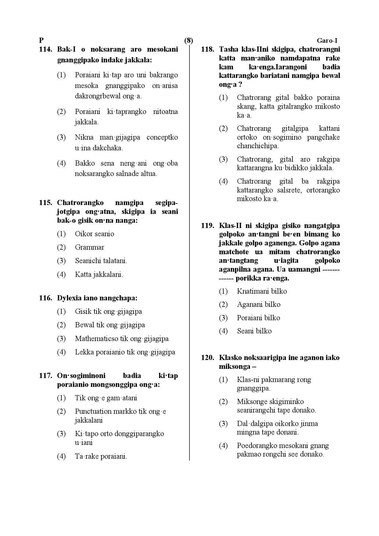 CTET July 2019 Paper 1 Part IV Language 1 Garo 5