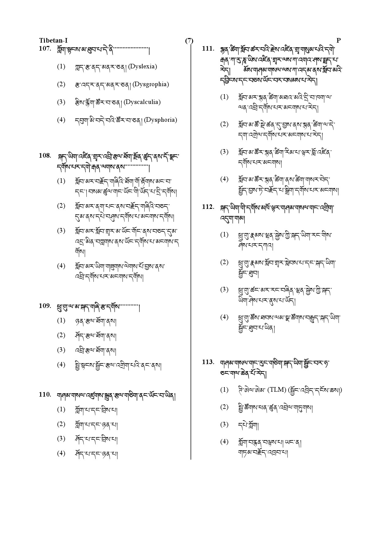 CTET July 2019 Paper 1 Part IV Language 1 Tibetan 4