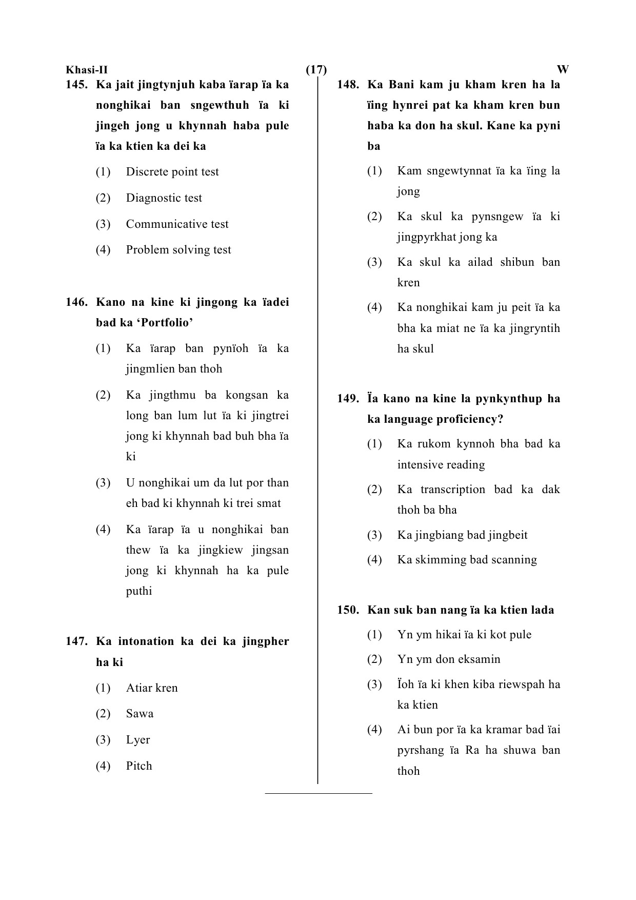 CTET July 2019 Paper 2 Part V Language II Khasi 7