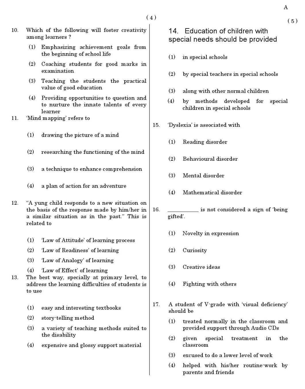 CTET June 2011 Paper 1 Part I Child Development and Pedagogy 2