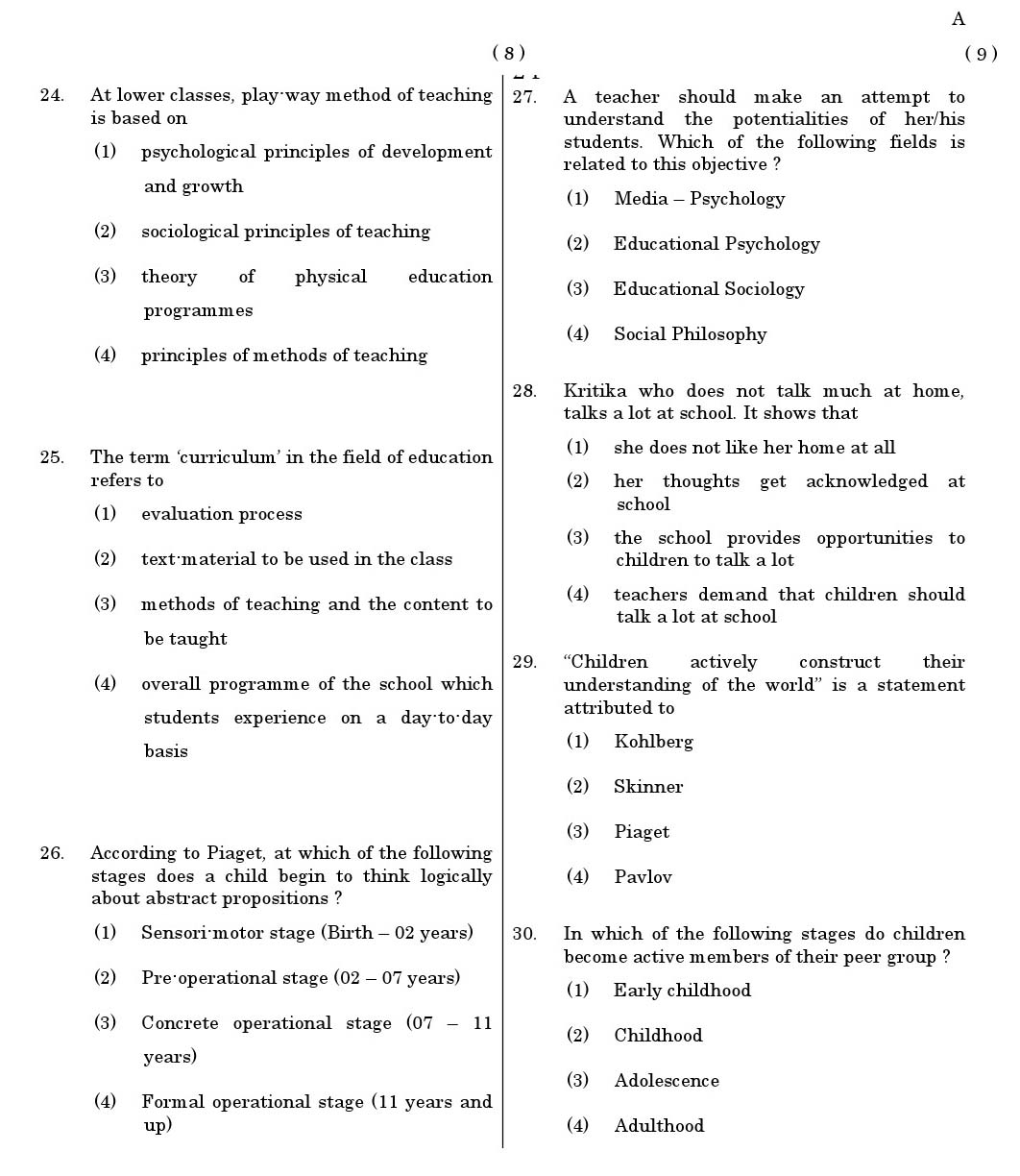 CTET June 2011 Paper 1 Part I Child Development and Pedagogy 4