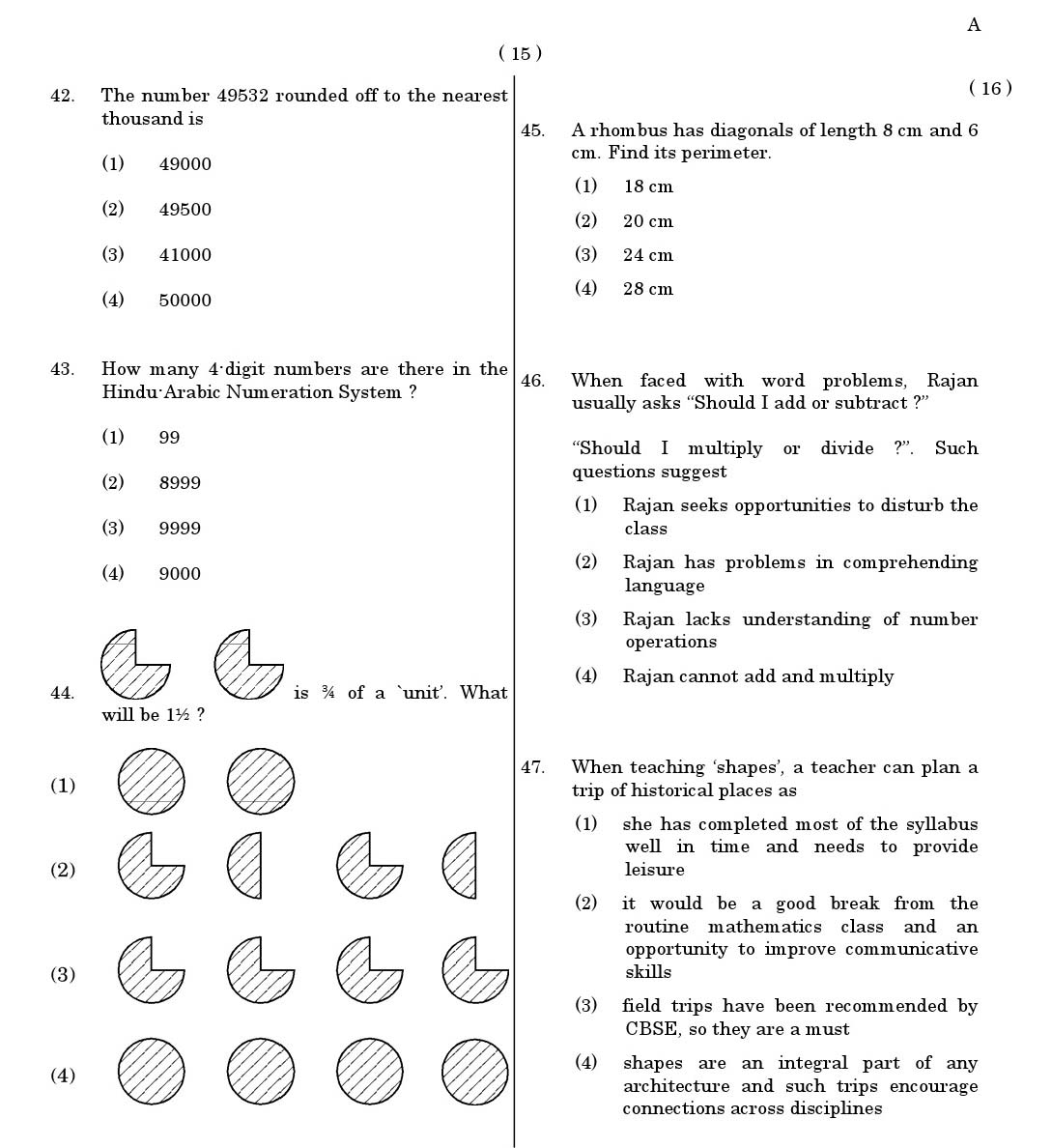 CTET June 2011 Paper 1 Part II Mathematics 4