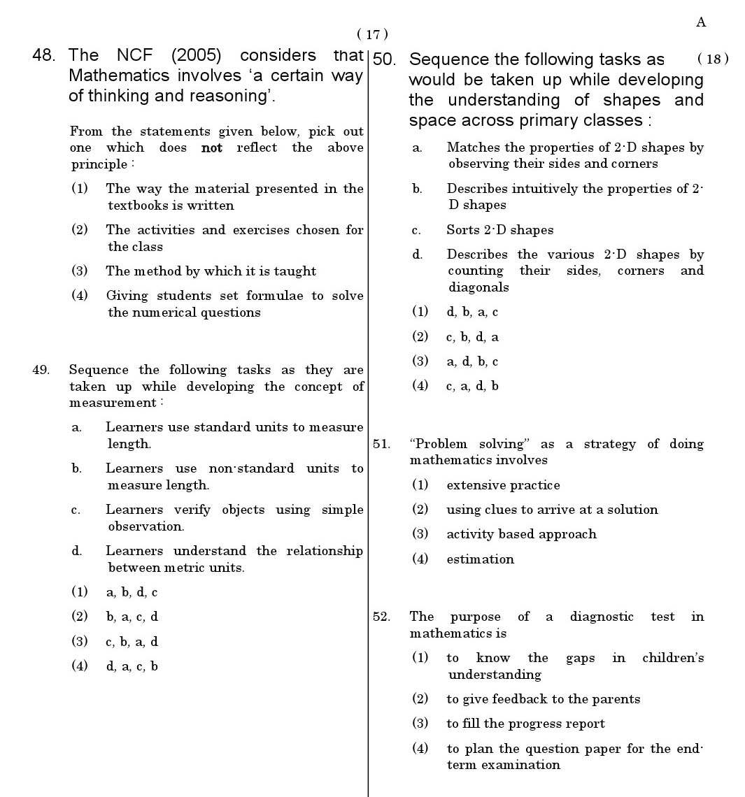 CTET June 2011 Paper 1 Part II Mathematics 5