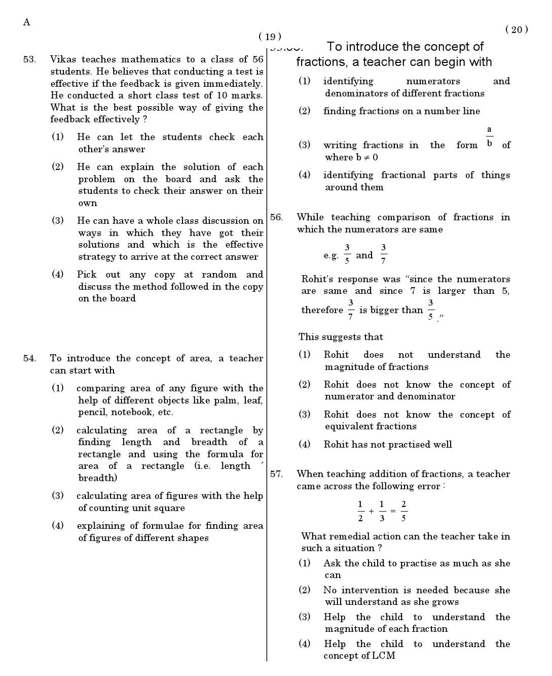 CTET June 2011 Paper 1 Part II Mathematics 6