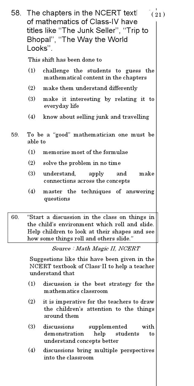 CTET June 2011 Paper 1 Part II Mathematics 7