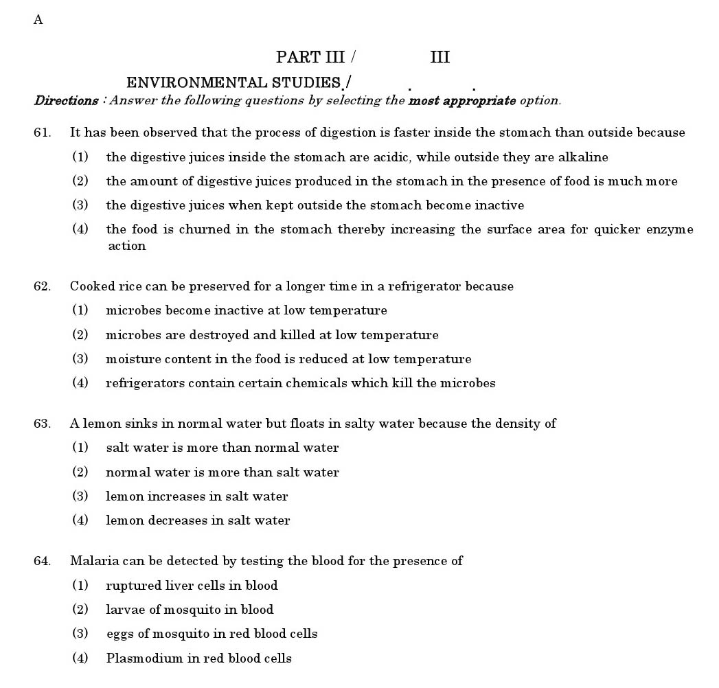 CTET June 2011 Paper 1 Part III Environmental Studies 1