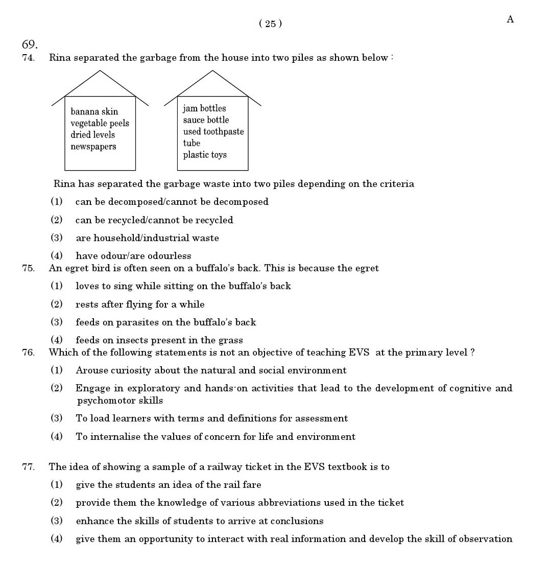 CTET June 2011 Paper 1 Part III Environmental Studies 4