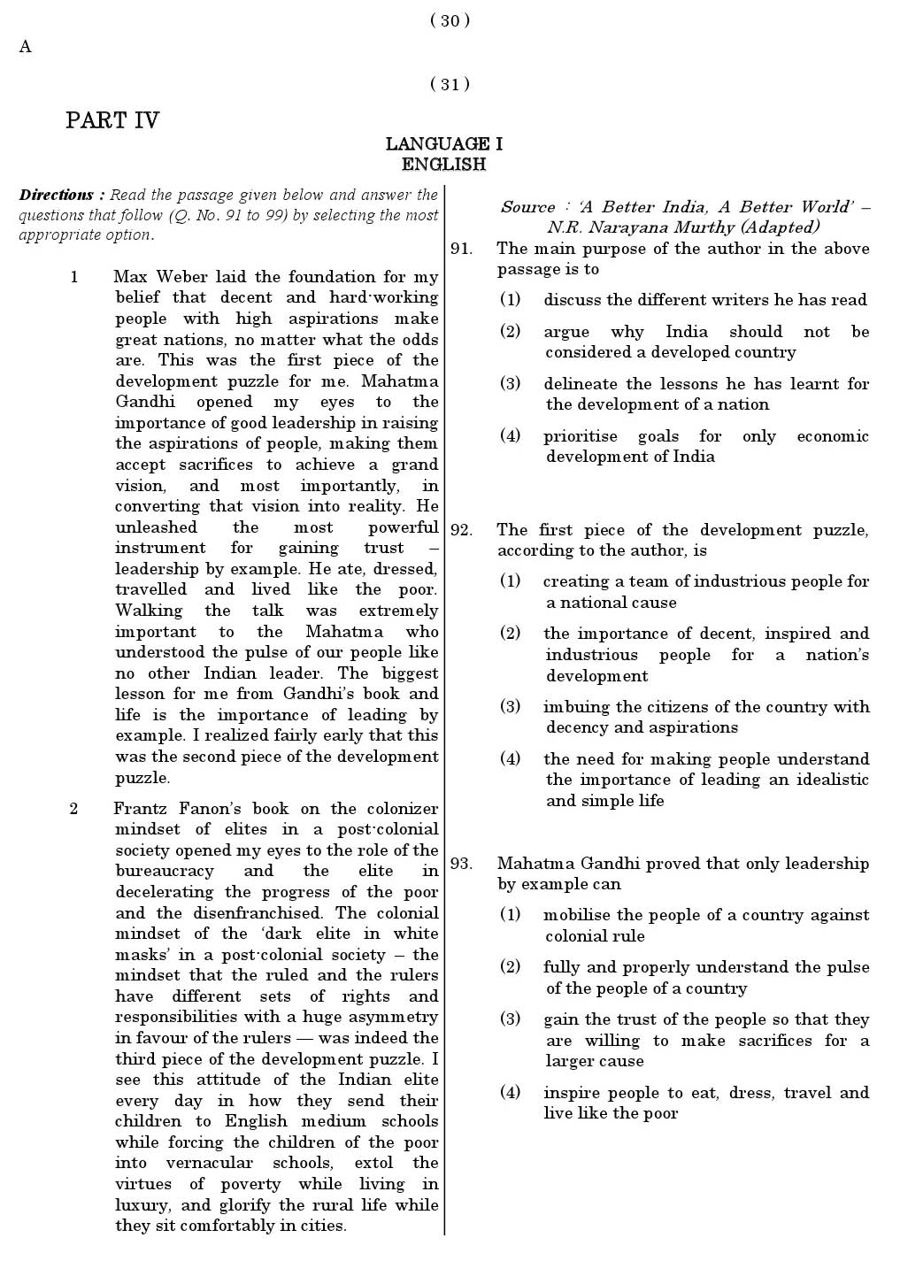 CTET June 2011 Paper 1 Part IV Language 1 English 1