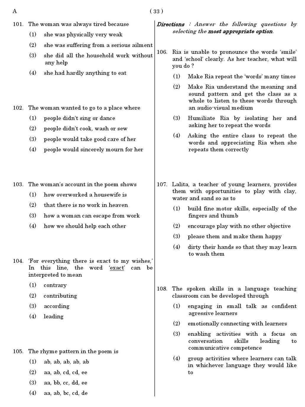 CTET June 2011 Paper 1 Part IV Language 1 English 3