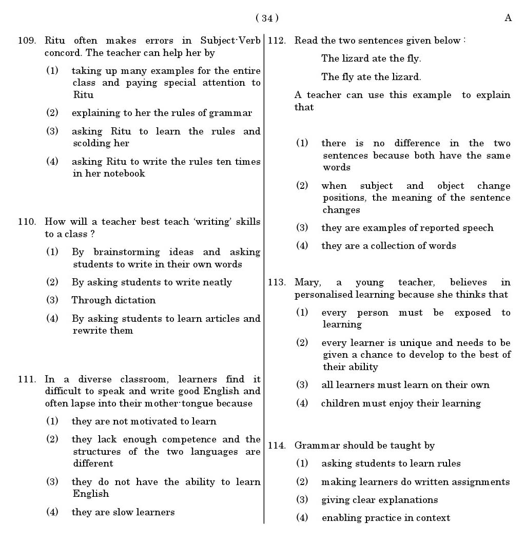 CTET June 2011 Paper 1 Part IV Language 1 English 4