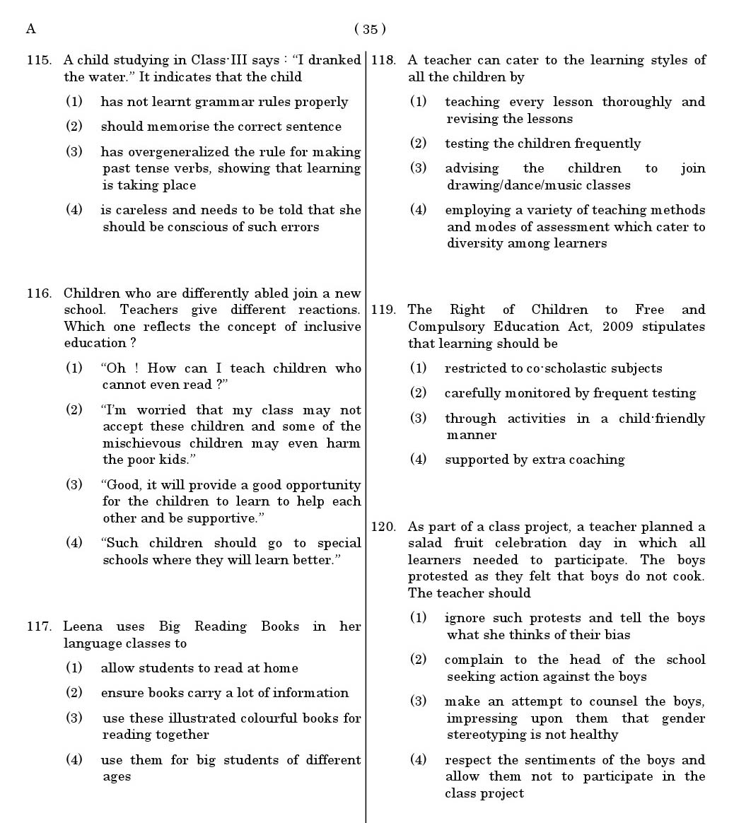 CTET June 2011 Paper 1 Part IV Language 1 English 5