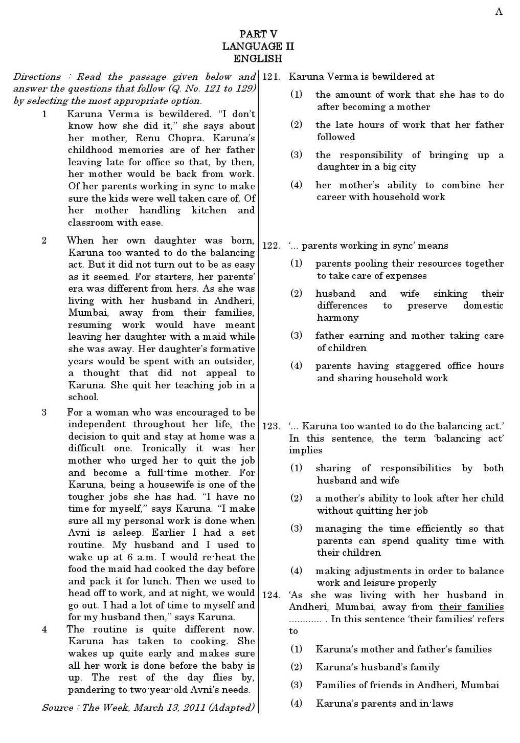 CTET June 2011 Paper 1 Part V Language II English 1