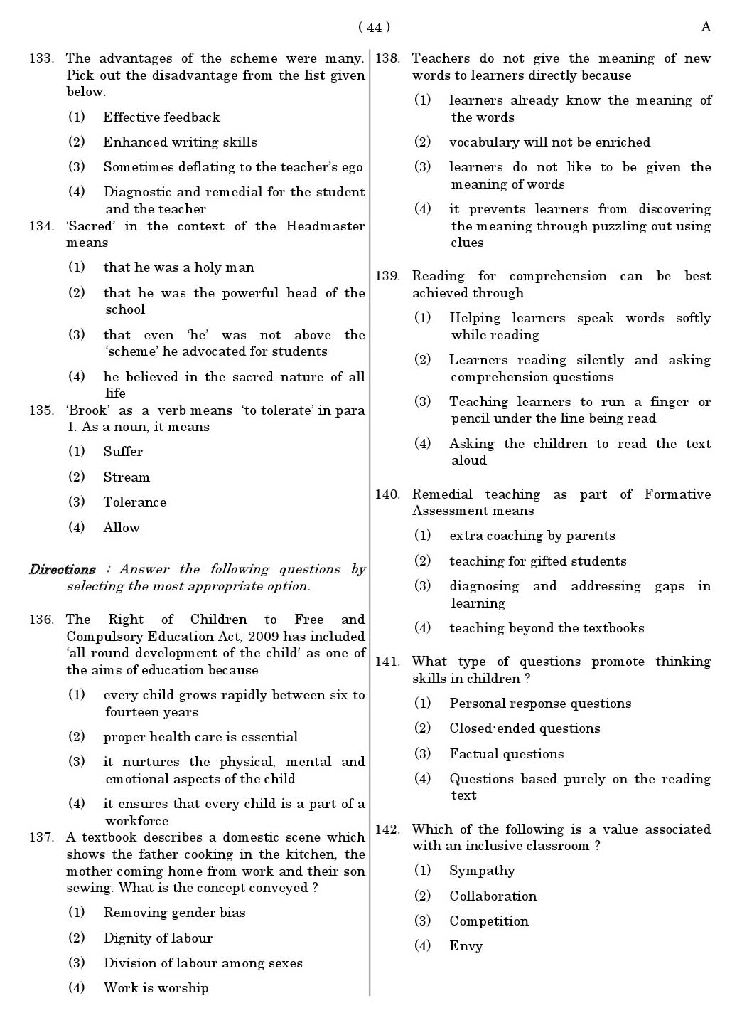 CTET June 2011 Paper 1 Part V Language II English 3