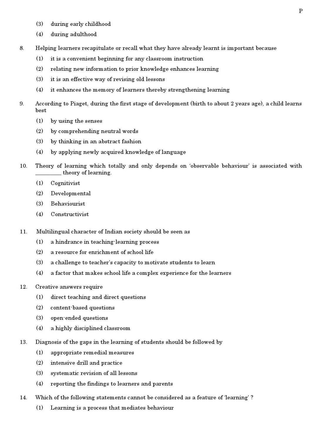 CTET June 2011 Paper 2 Part I Child Development and Pedagogy 2