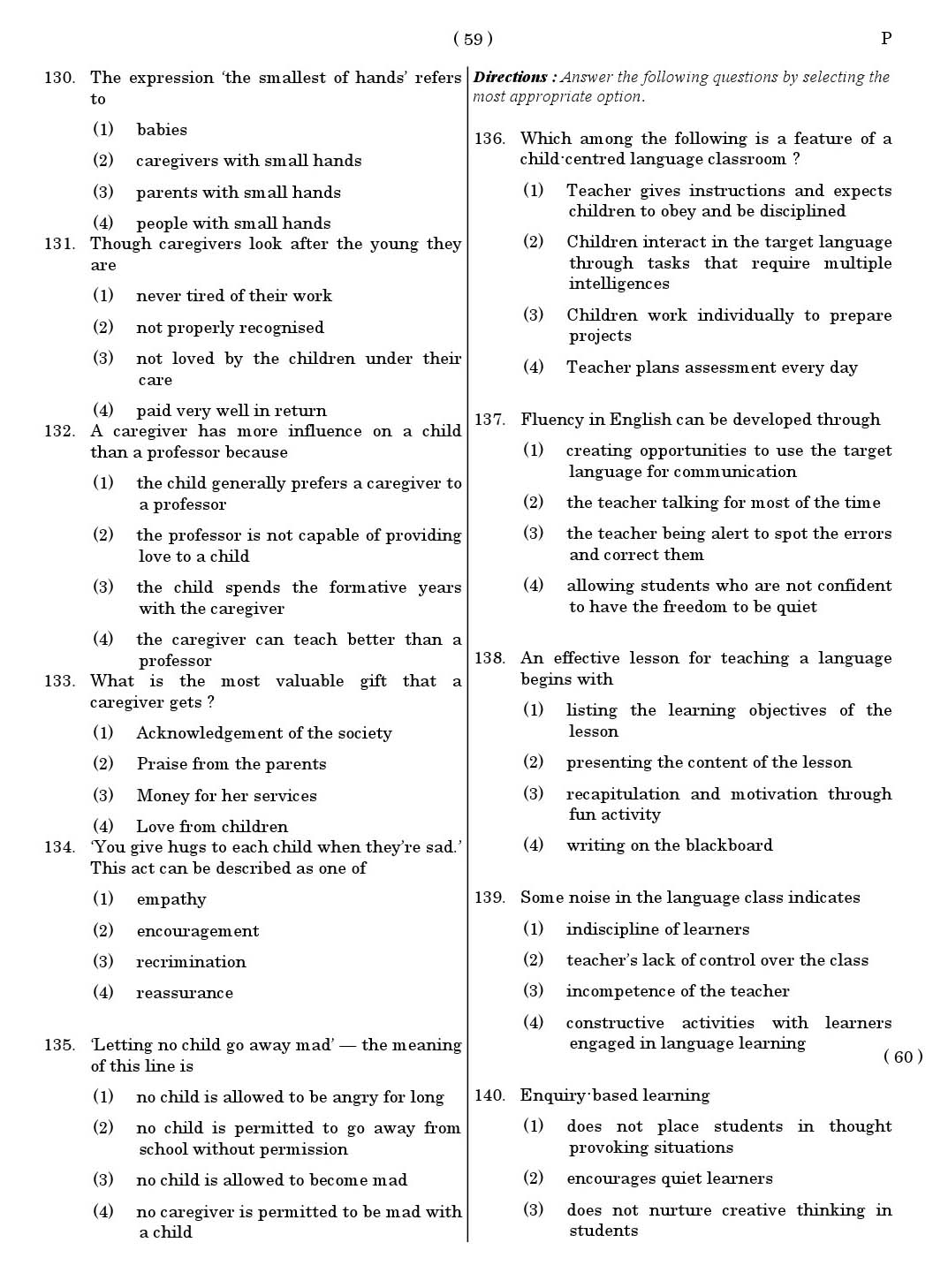 CTET June 2011 Paper 2 Part V Language II English 3