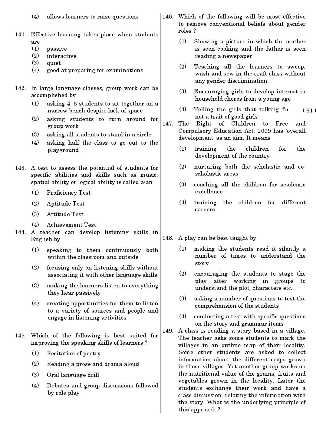 CTET June 2011 Paper 2 Part V Language II English 4