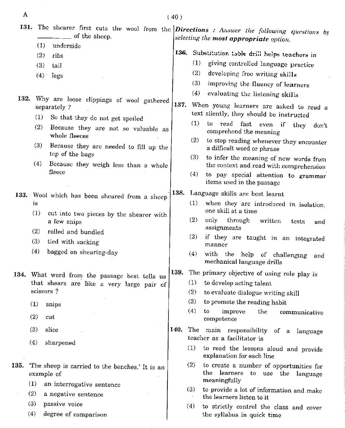 CTET May 2012 Paper 1 Part V Language II English 3