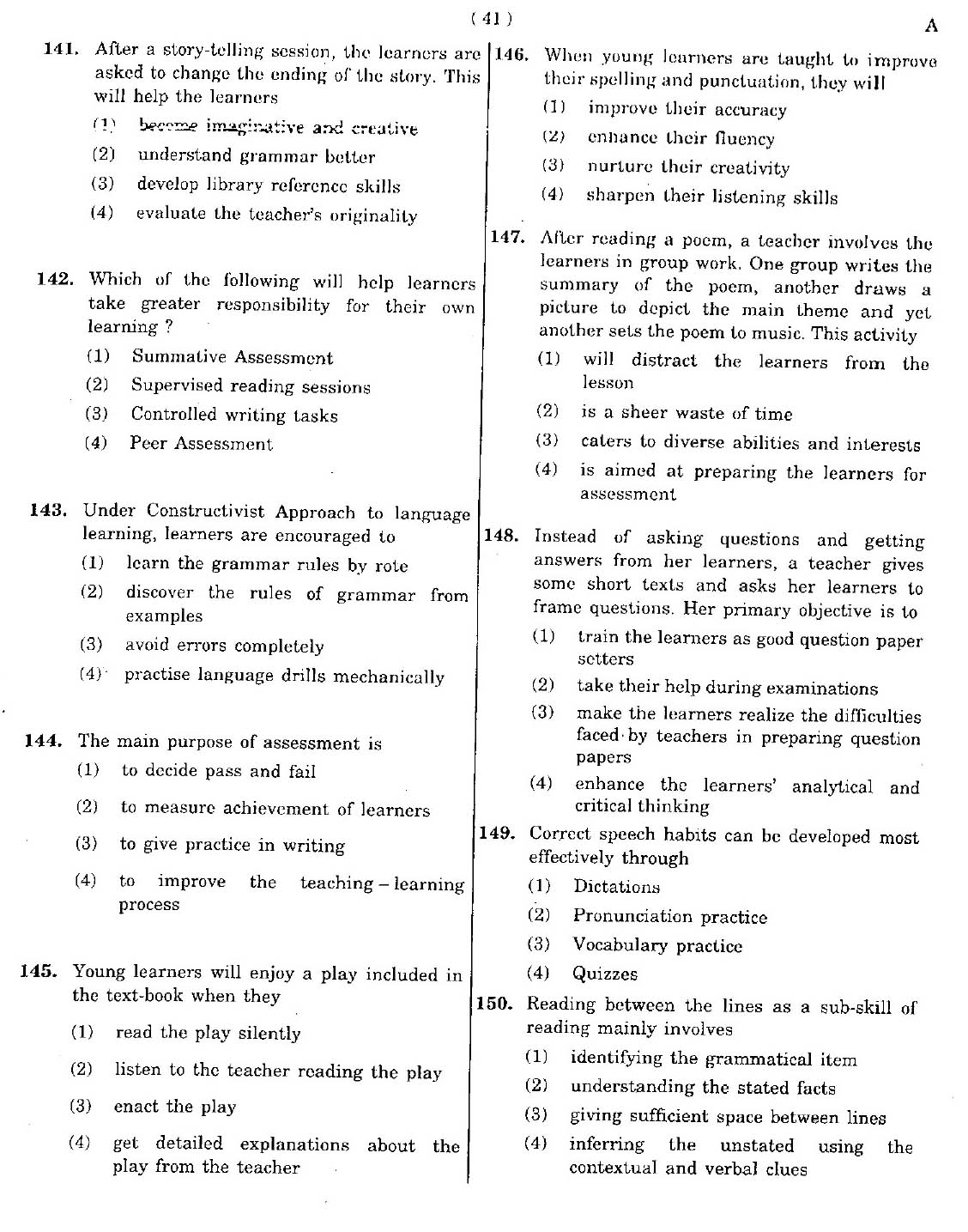 CTET May 2012 Paper 1 Part V Language II English 4