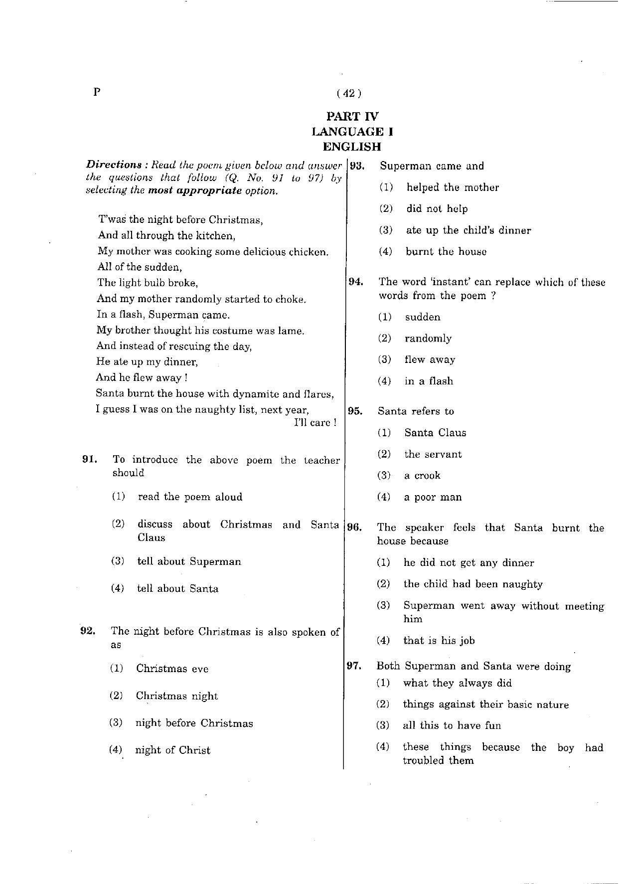 CTET May 2012 Paper 2 Part IV Language 1 English 1