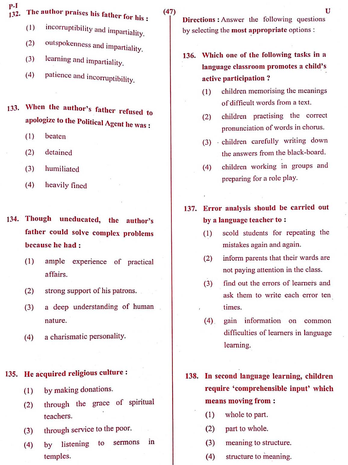 CTET May 2016 Paper 1 Part V Language II English 4