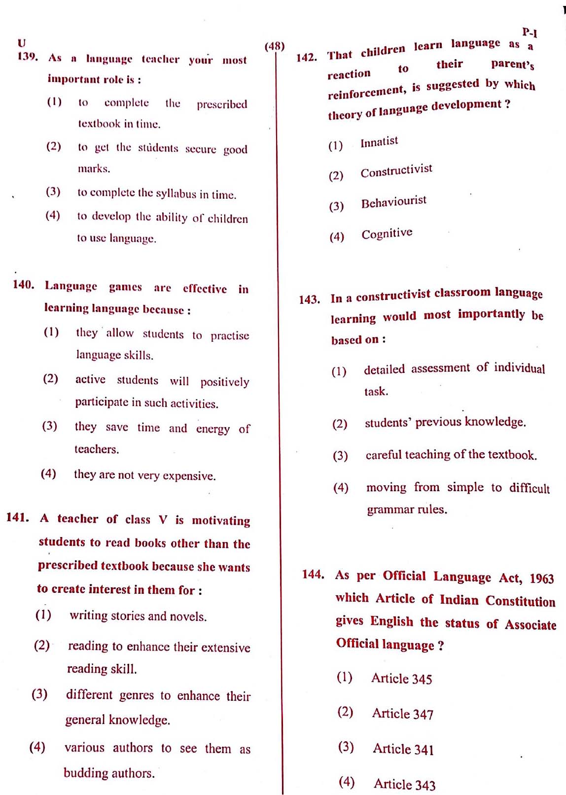 CTET May 2016 Paper 1 Part V Language II English 5