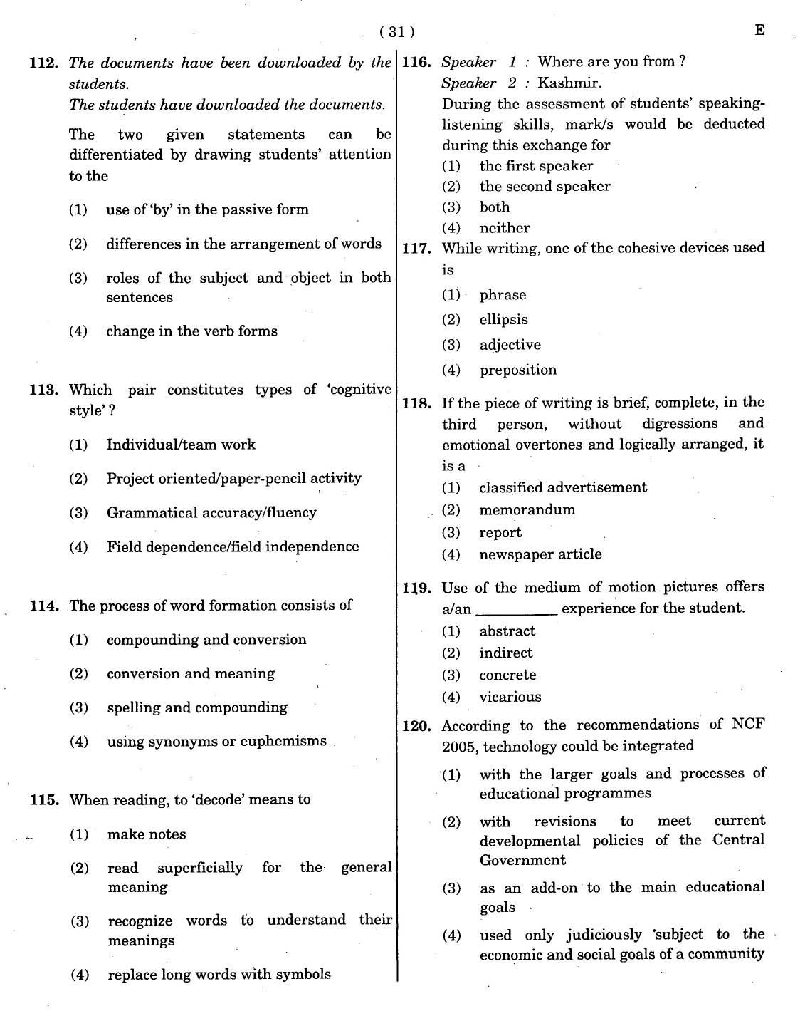 CTET November 2012 Paper 1 Part IV Language 1 English 4