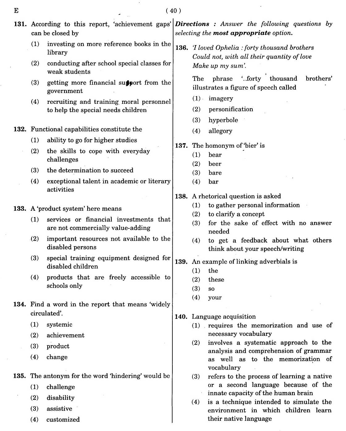 CTET November 2012 Paper 1 Part V Language II English 3