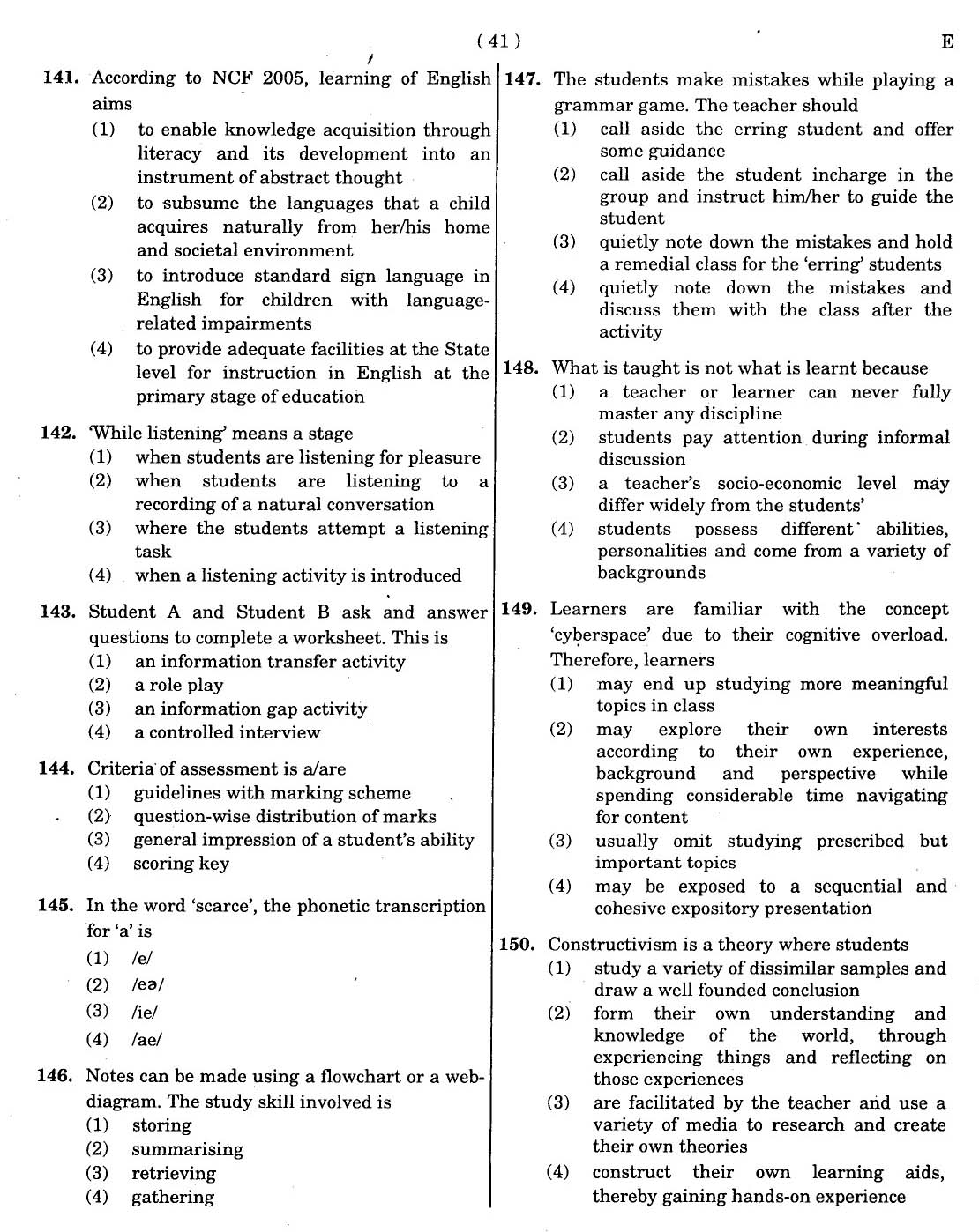 CTET November 2012 Paper 1 Part V Language II English 4